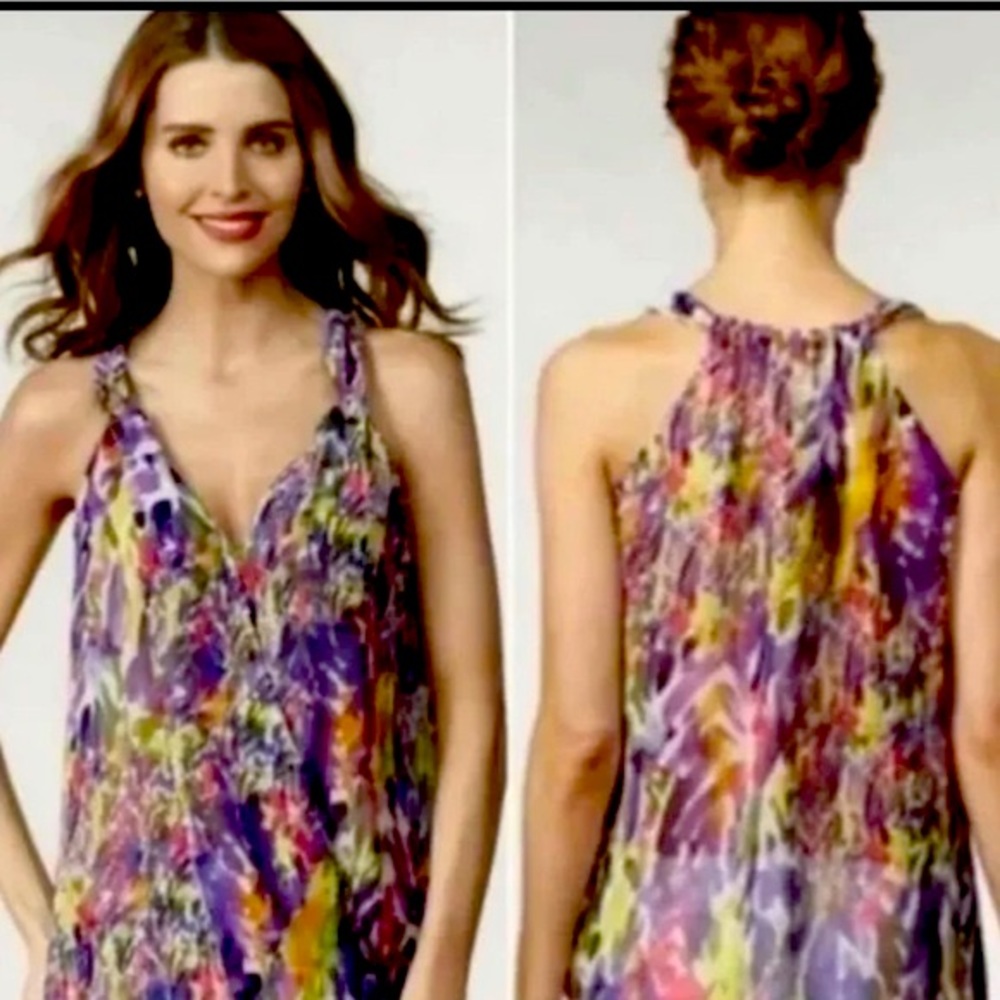 CAbi Petals Sleeveless Top Semi Sheer Floral Surplice Faux Wrap Style 730 Sz XS